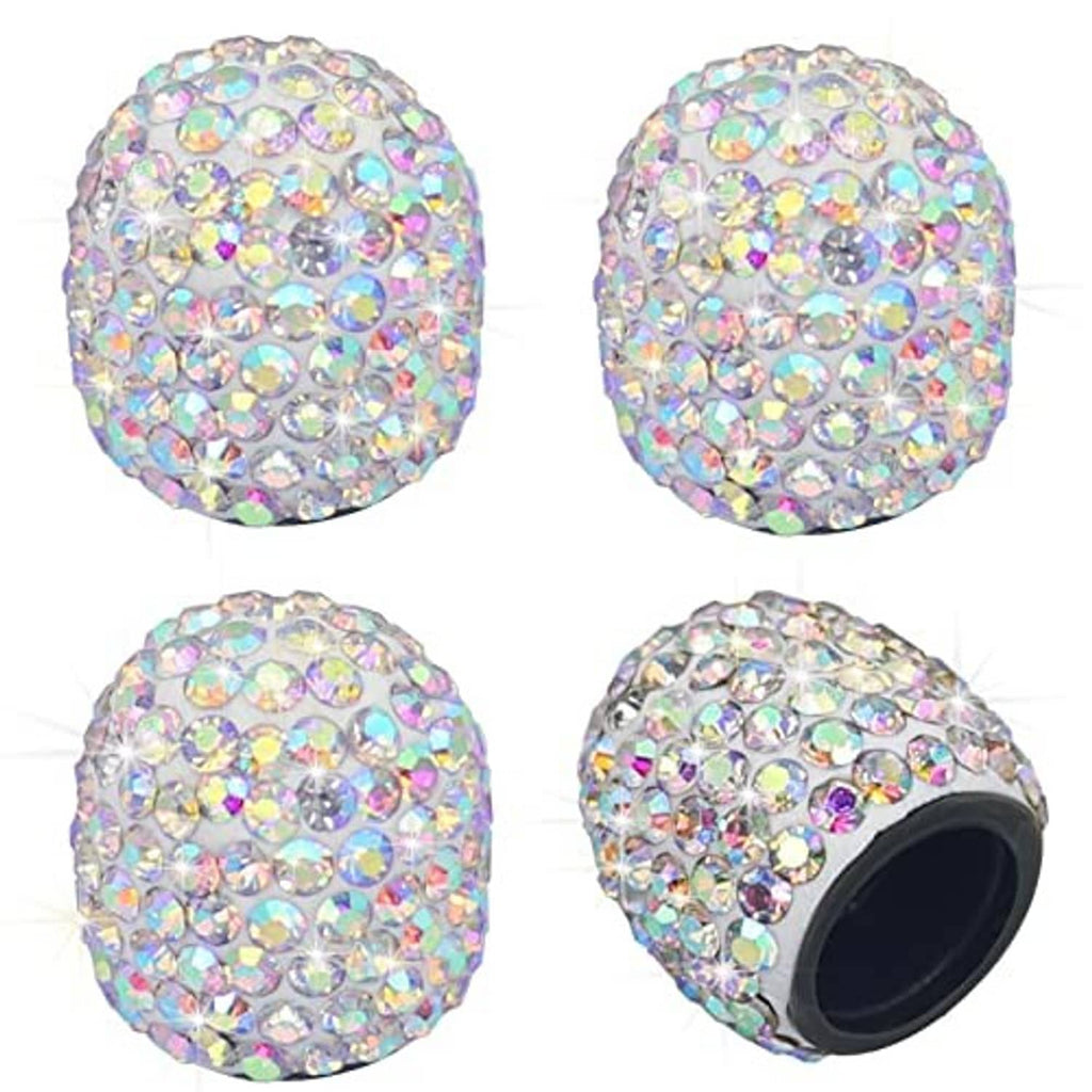 Set of sparkling rhinestone tire valve stem caps with multicolor AB crystal shine