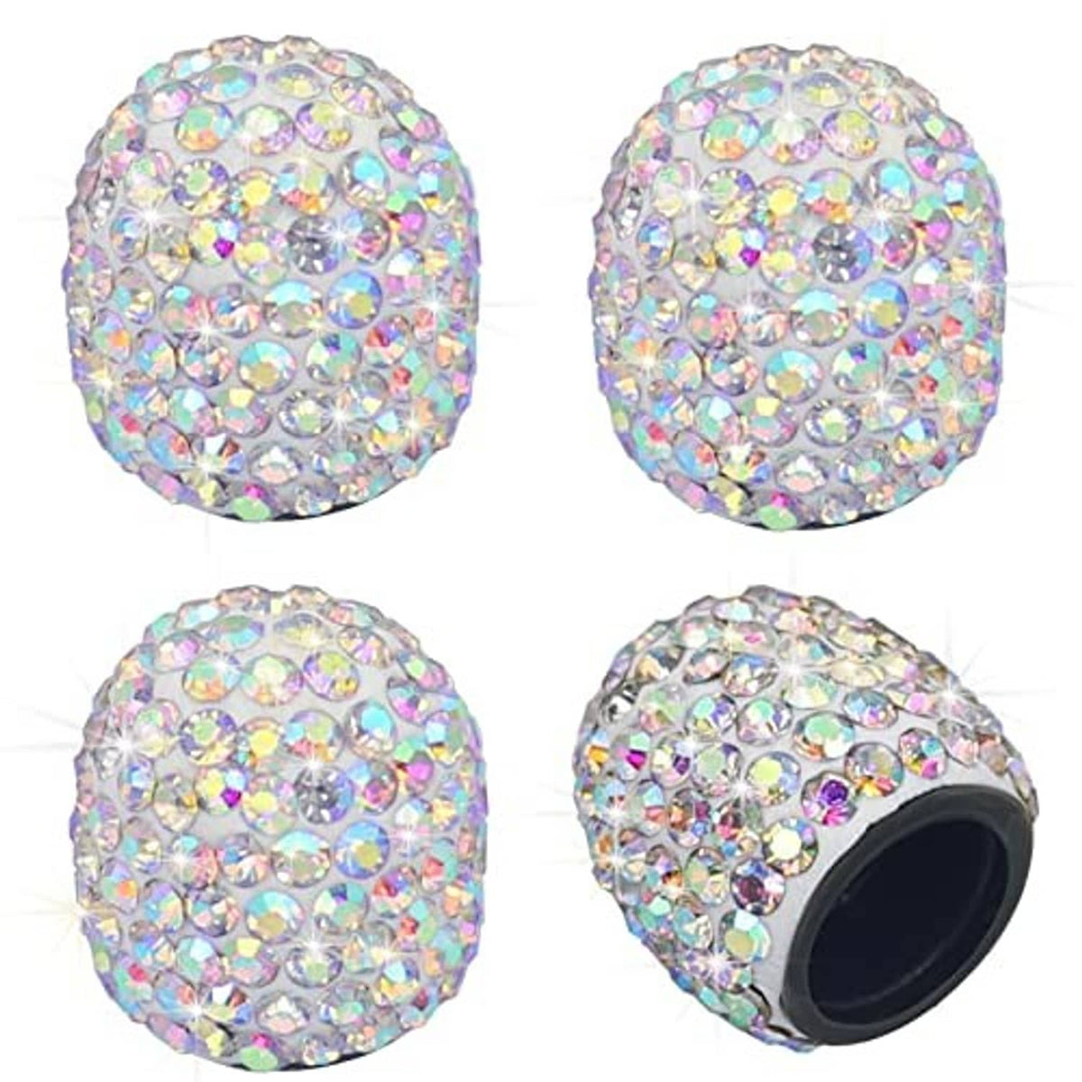 Set of sparkling rhinestone tire valve stem caps with multicolor AB crystal shine