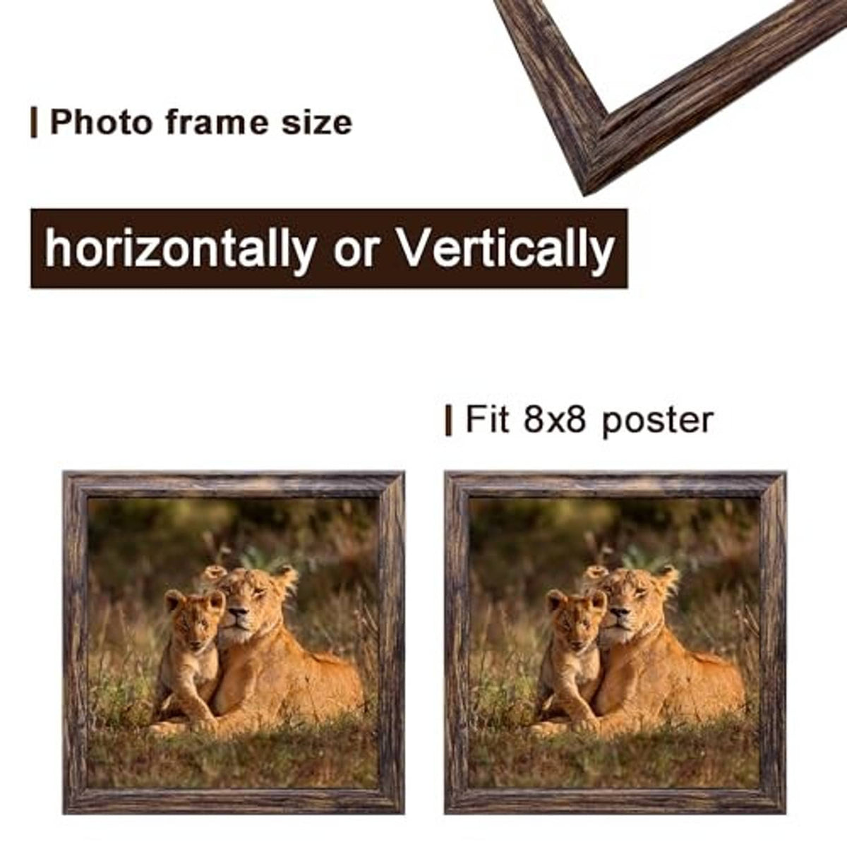 Square 8x8 photo frame set showing horizontal or vertical layout for a poster