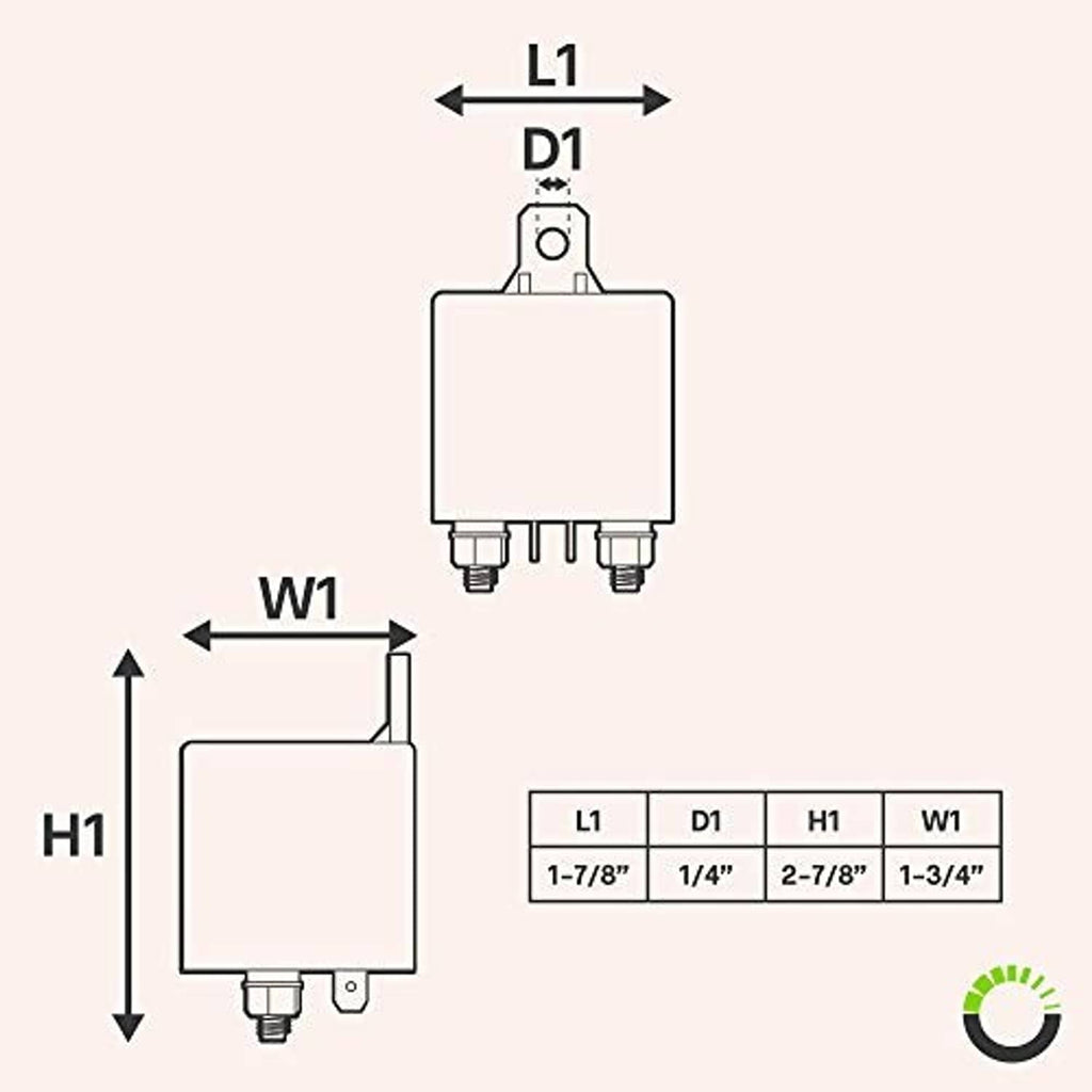 Wiring diagram for split charge relay with L1, D1, H1 and W1 terminal layout