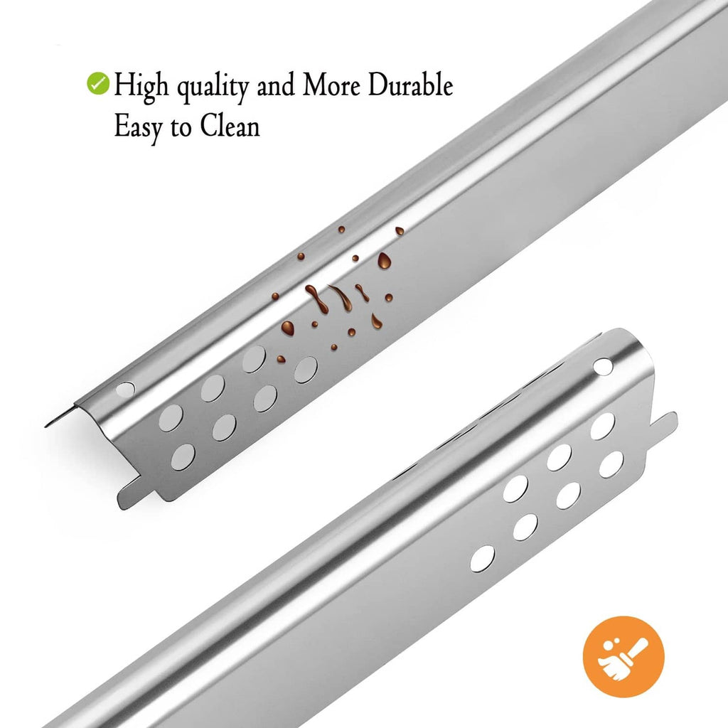 Stainless steel burner tube heat shields with perforated vent holes