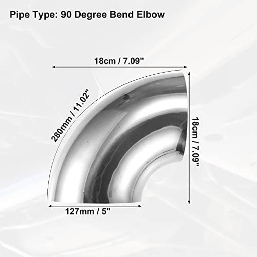 90-degree exhaust elbow pipe with 5 in size arc and length measurements