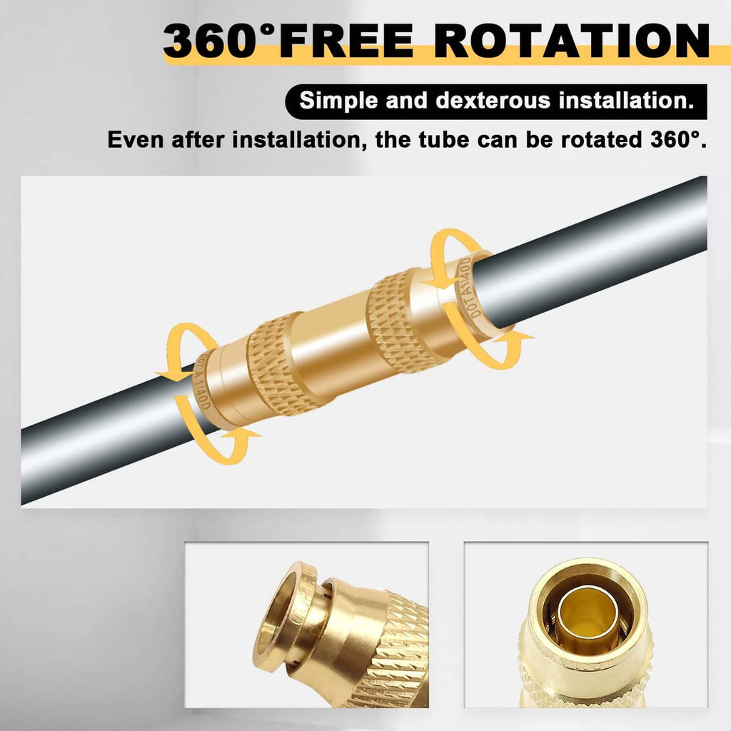 Brass straight air line quick-connect fitting with 360-degree rotation on tube