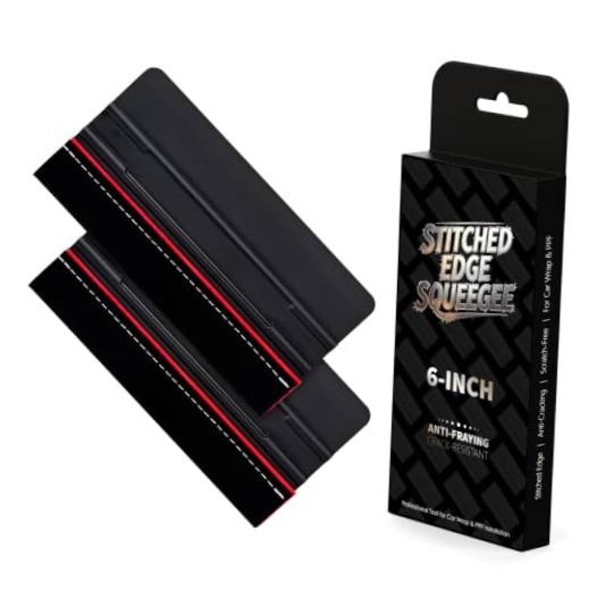 6-inch stitched edge squeegee vinyl wrap tool, 2-pack, black with red stitched stripe