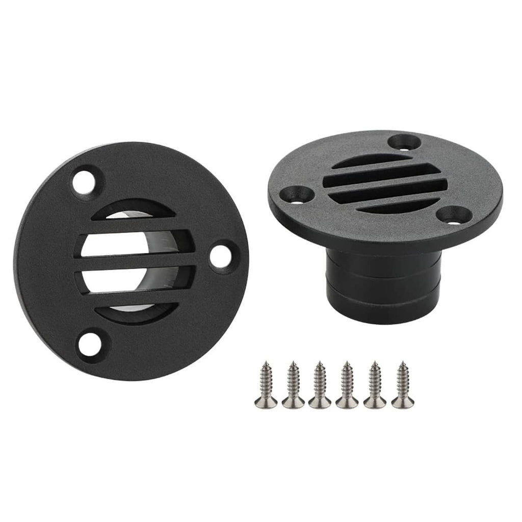 Black nylon boat deck floor drain set with grate covers and mounting screws