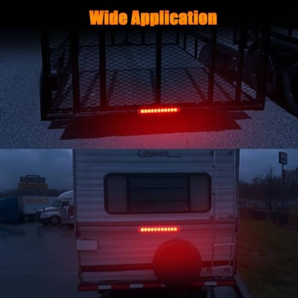 Red LED trailer light bar mounted on the rear, glowing in brake/turn lighting