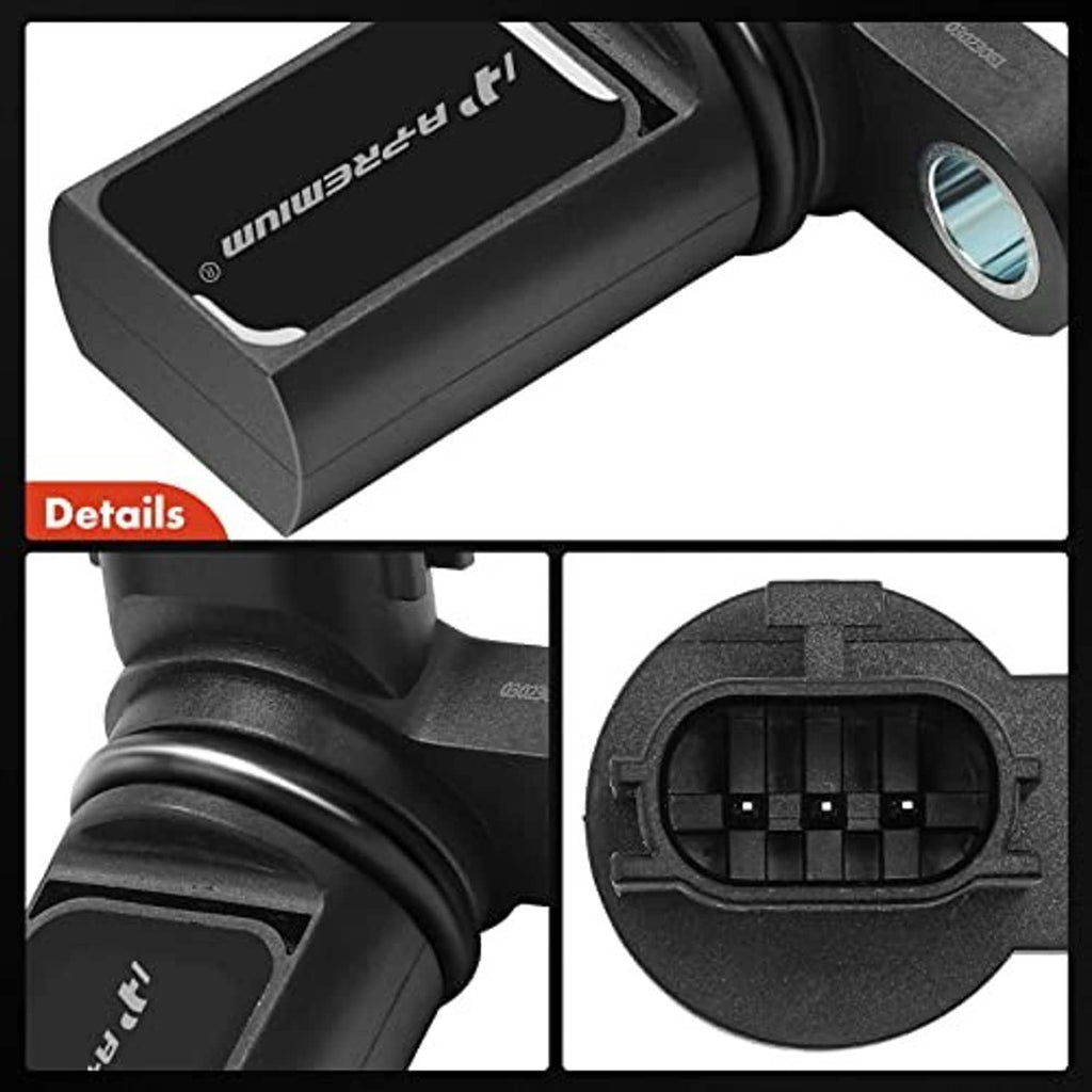 Black camshaft position sensor with side label and circular electrical connector