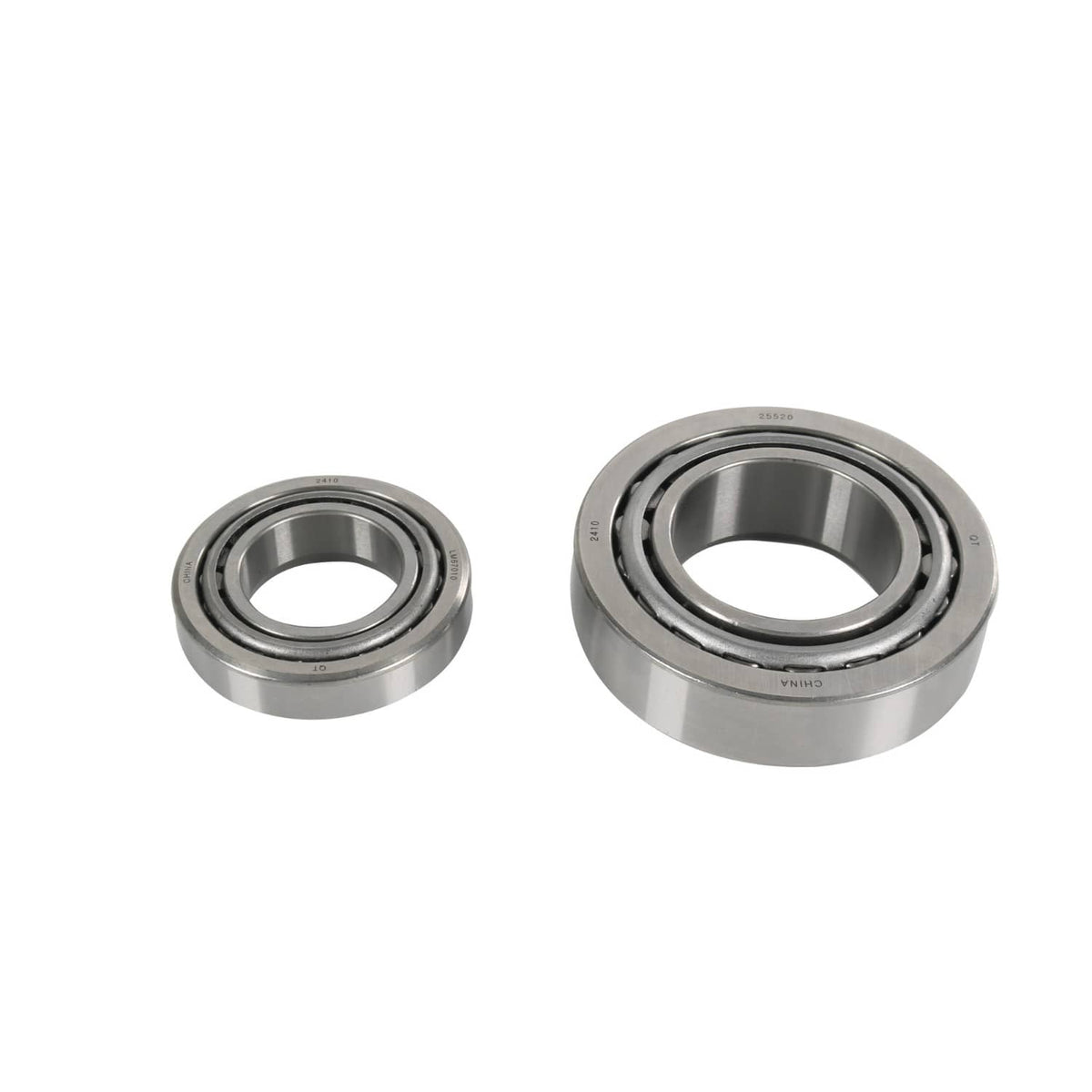 Trailer wheel bearing set: two steel bearings, one closer with rollers visible