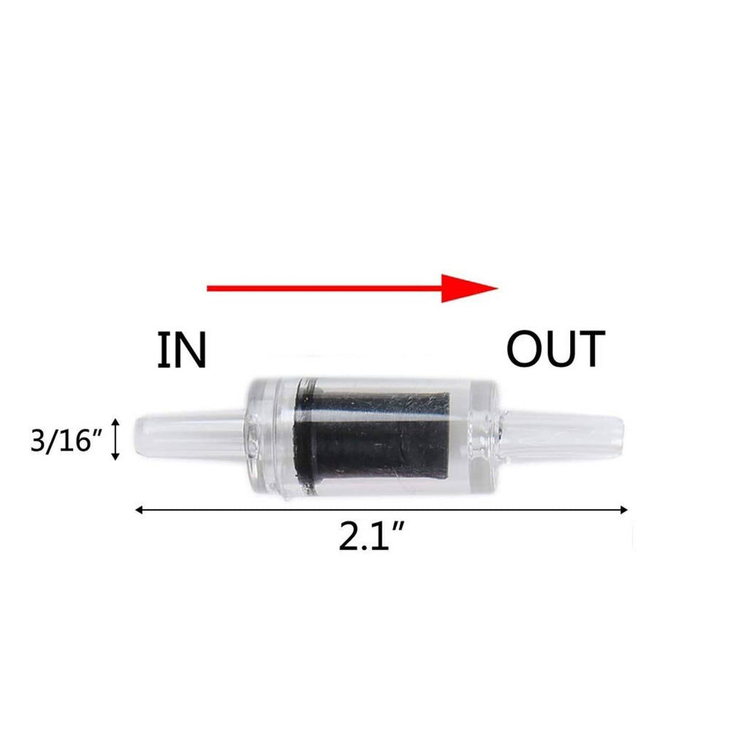 3/16 in ID inline aquarium airline connector with clear housing and black valve section