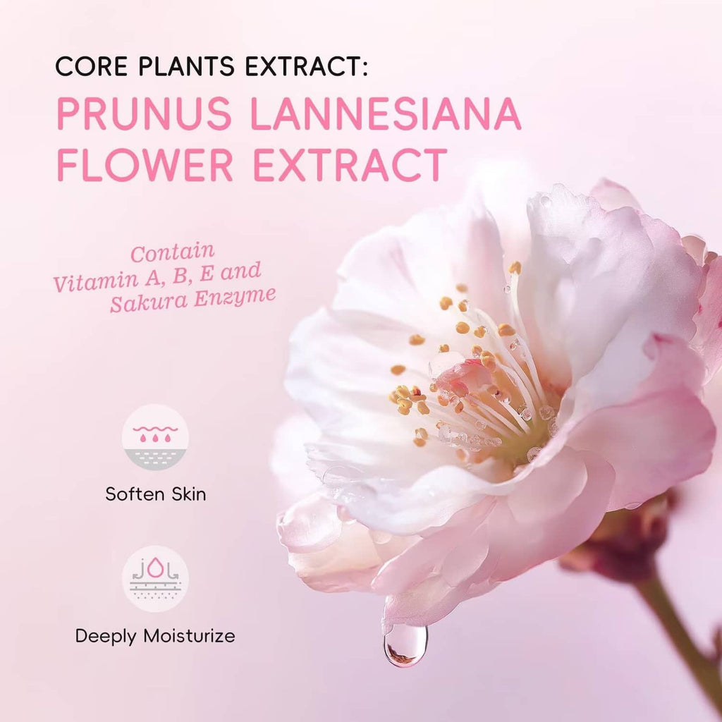 Sakura flower and essence droplet illustration for heel stick moisturizing care