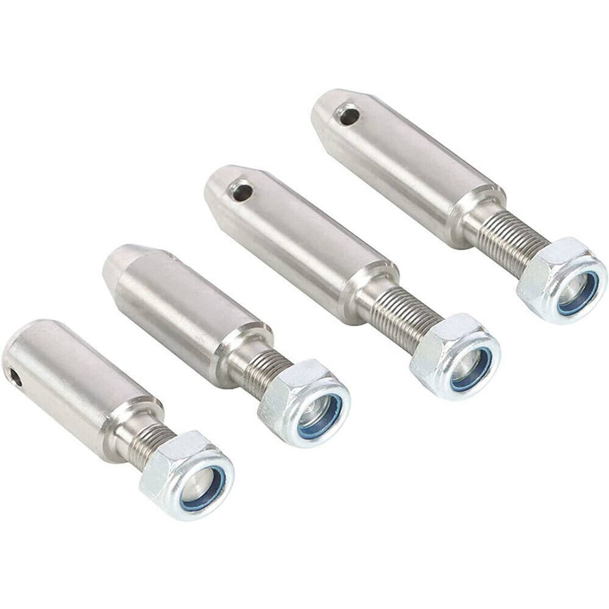 Four silver sway bar link hardware studs with threaded end inserts