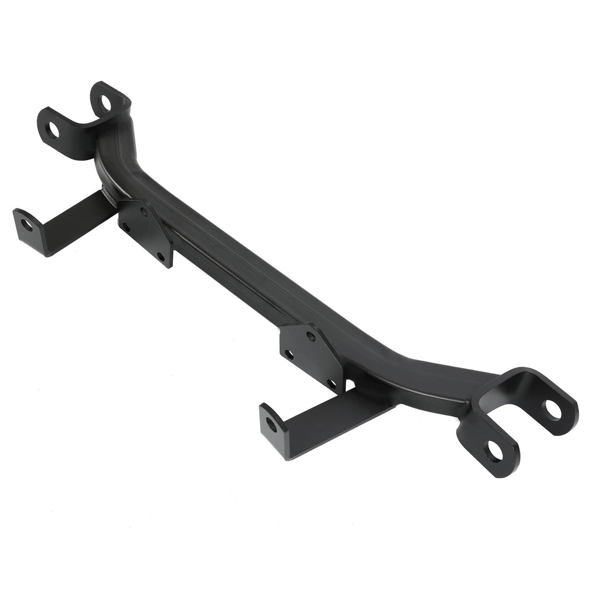 Black steel golf cart axle lift bracket with mounting holes and end loops