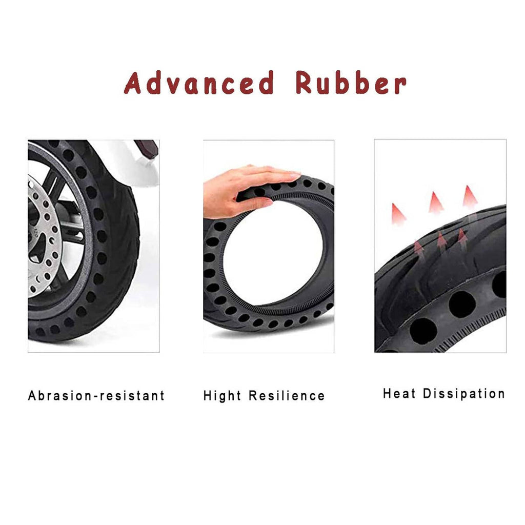 Black solid scooter tire wheel with deep tread and oval side ventilation holes