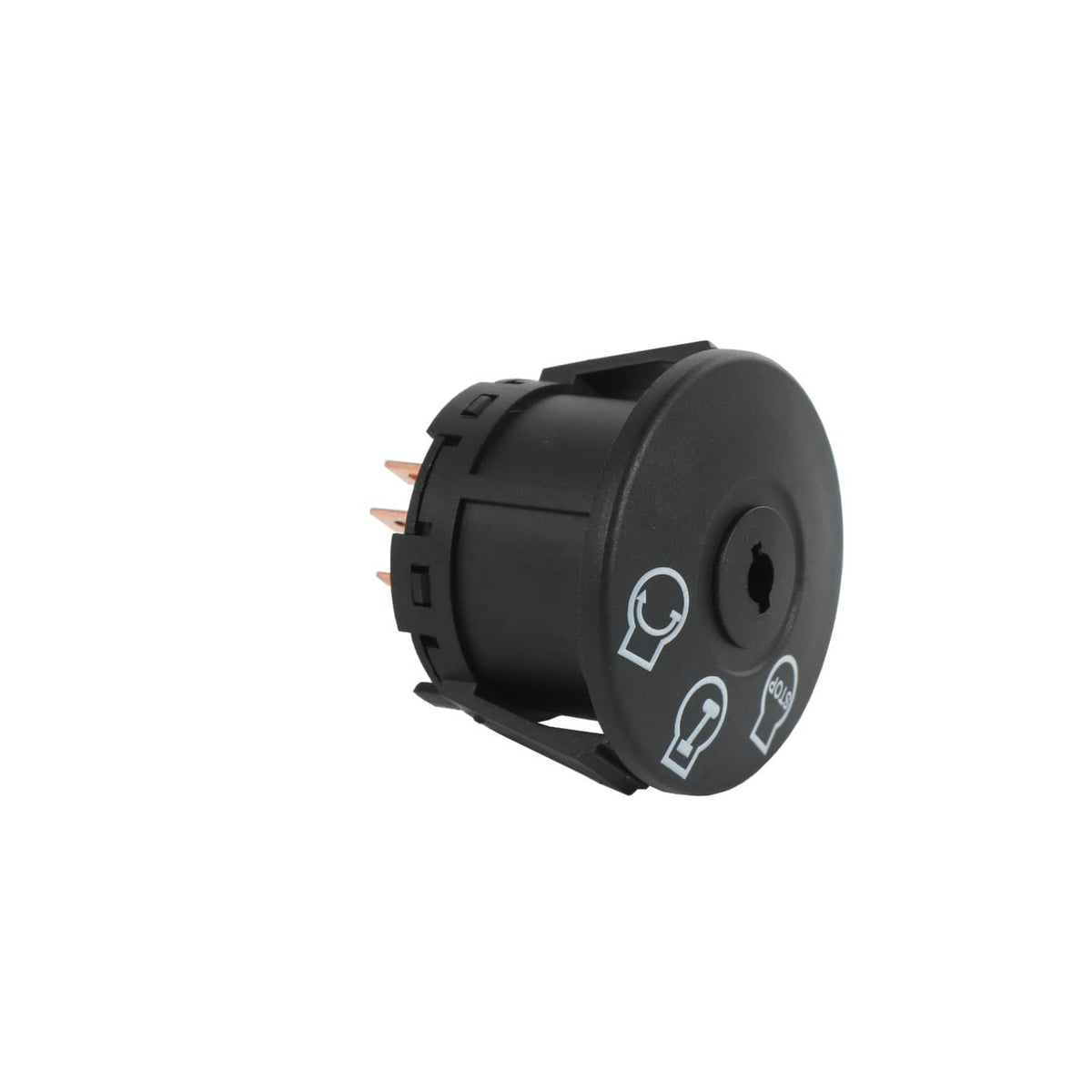 Black ignition switch with key cylinder and side electrical terminals