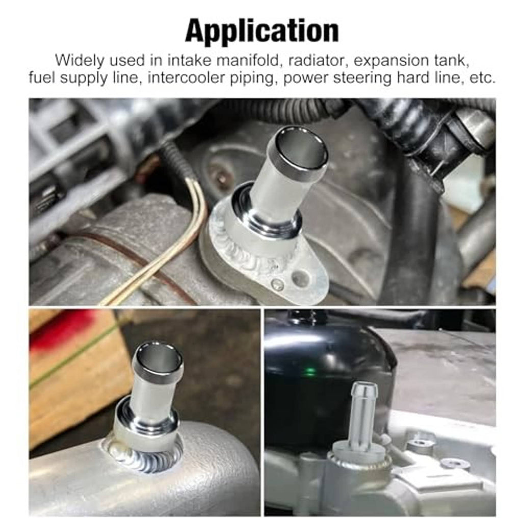 Weldable hose barb tail nipple fitting installed on vehicle engine component