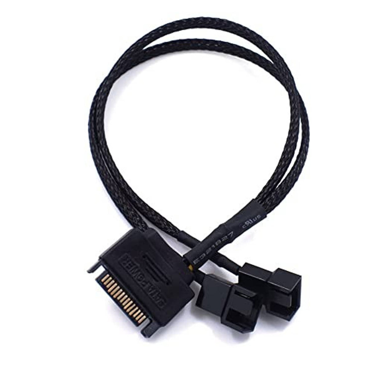 SATA to fan adapter cable showing SATA plug and dual fan connectors