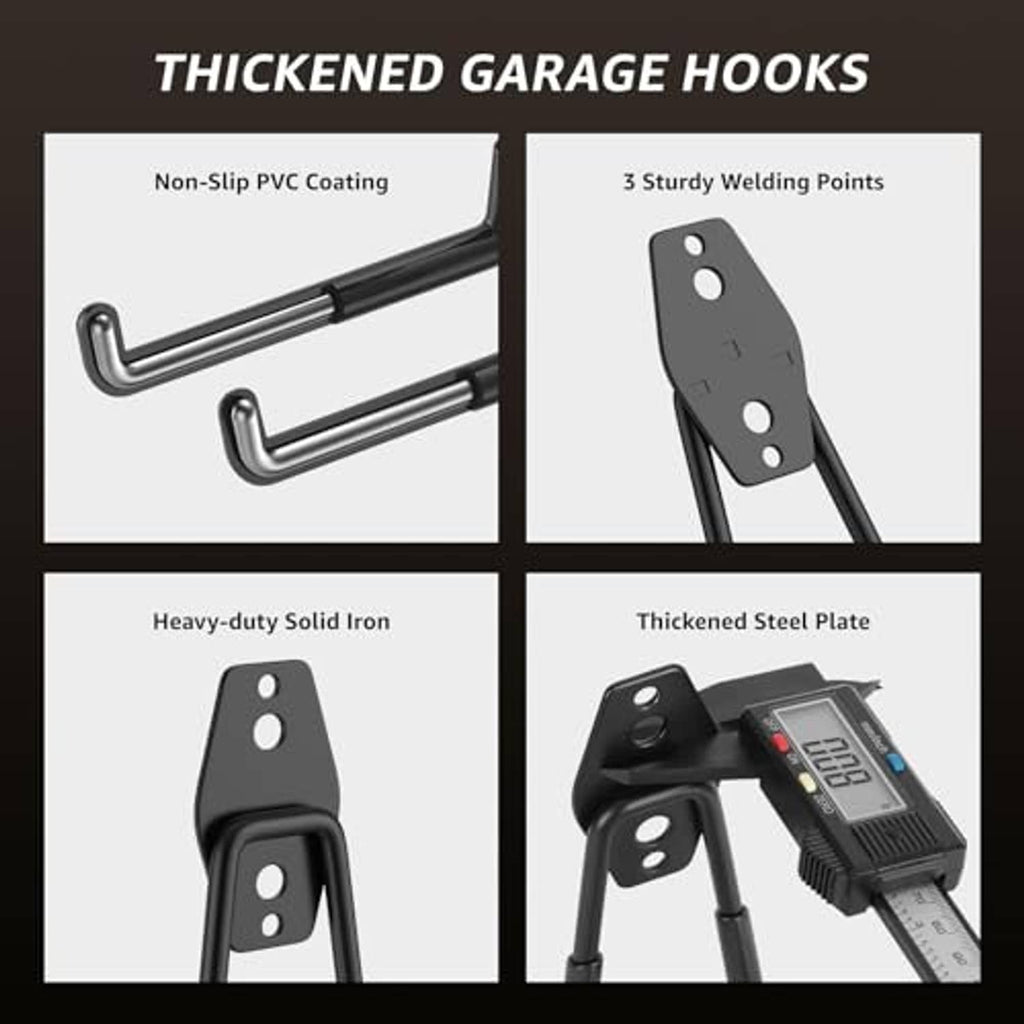 Thickened black garage hooks with non-slip PVC coating and heavy-duty steel plate