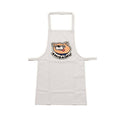 White apron with SHIBAINU cartoon logo on center front, with side ties