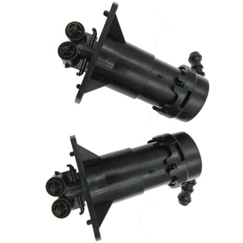 Black headlight washer nozzle jet sprayer assembly, angled view with spray nozzles