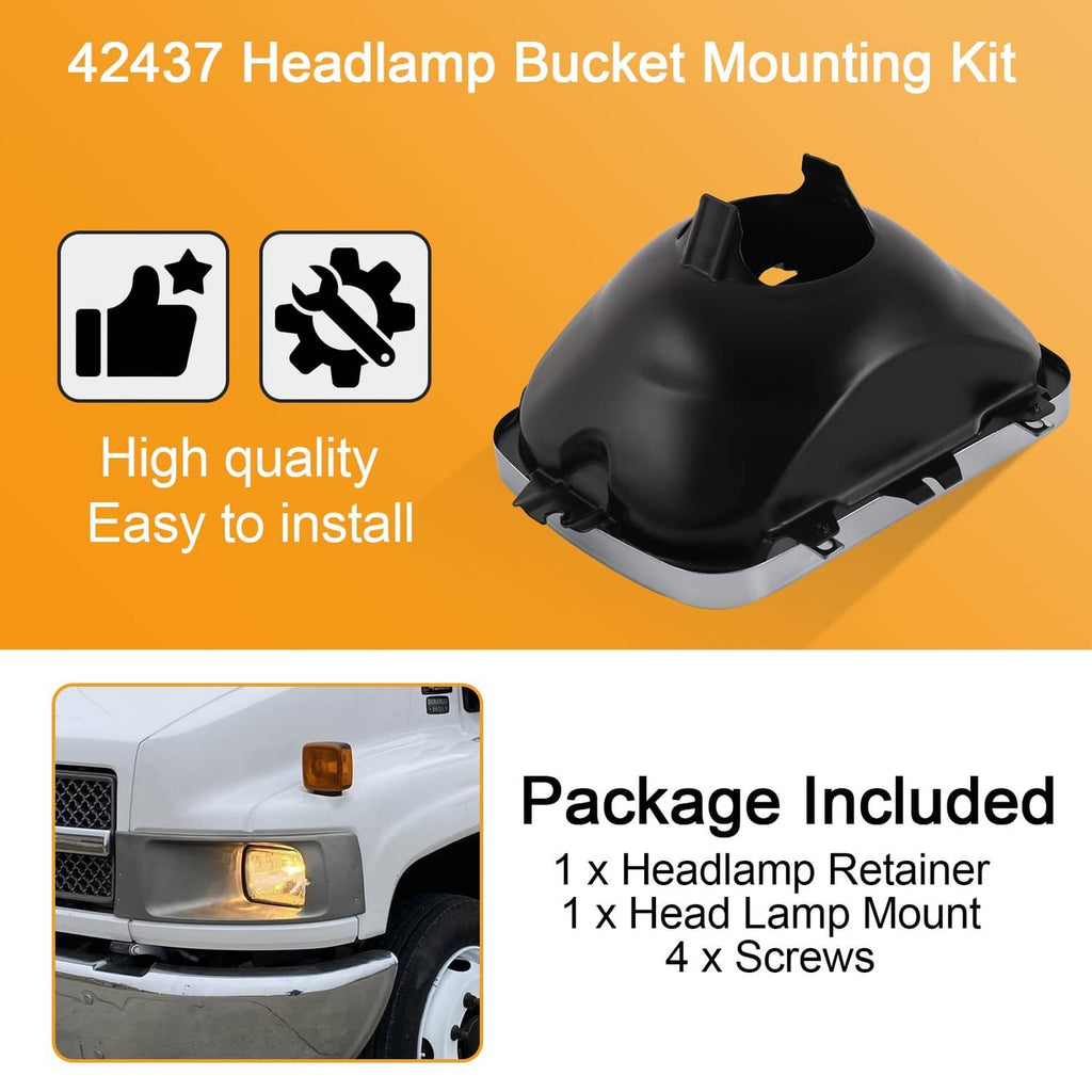 Black headlamp bucket mounting kit retainer piece with recessed center opening