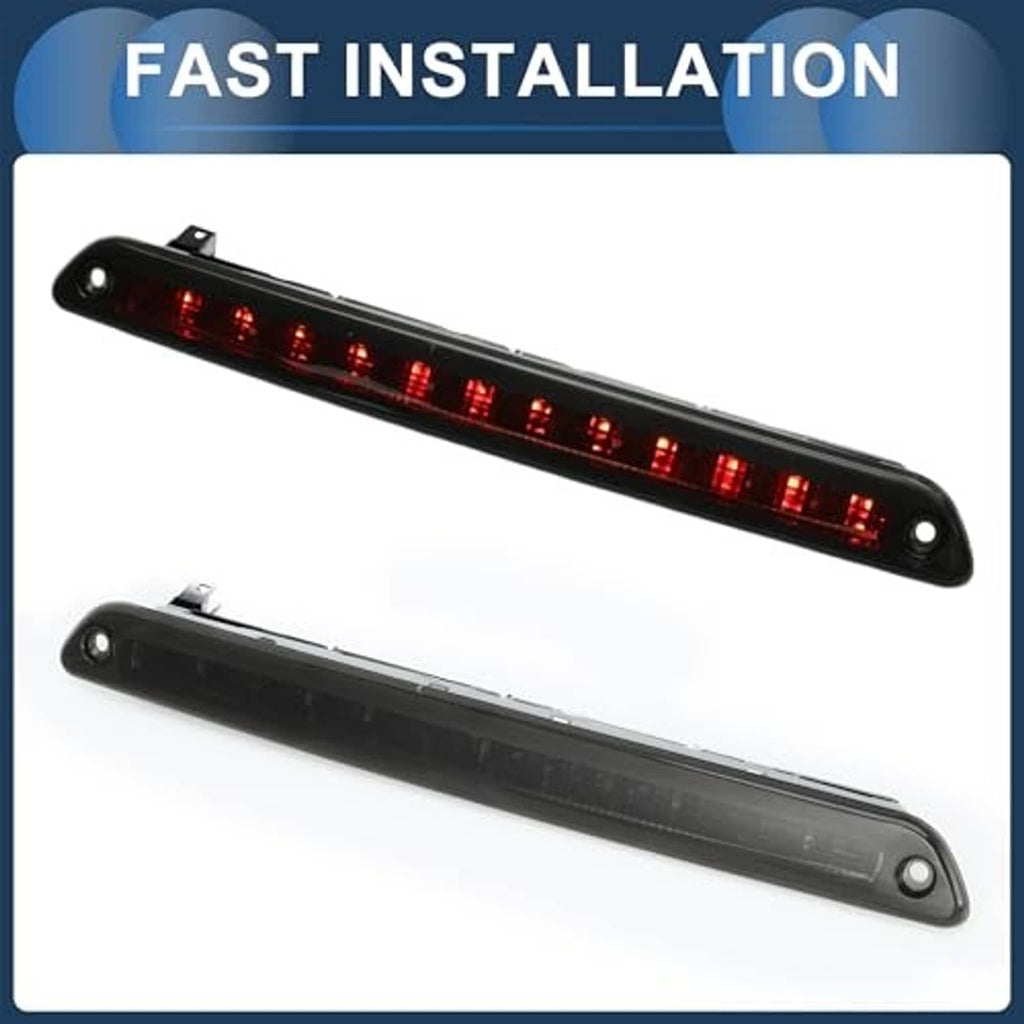 LED third brake light bar in front and back views with red LED illumination and end holes