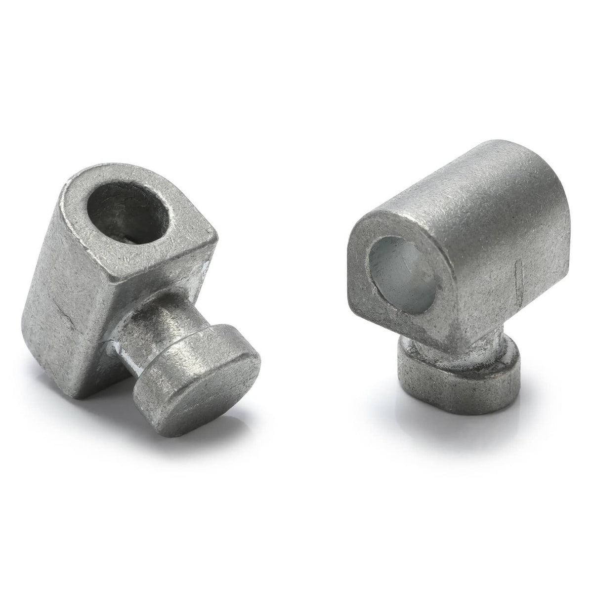 Deck lift bolt clamp pieces with round mounting holes, galvanized steel connector parts