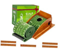 Indoor golf putting mat with green turf, wooden ball-return track, and single hole