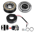 AC compressor clutch kit with black pulley, clutch plate, coil wiring, and hardware