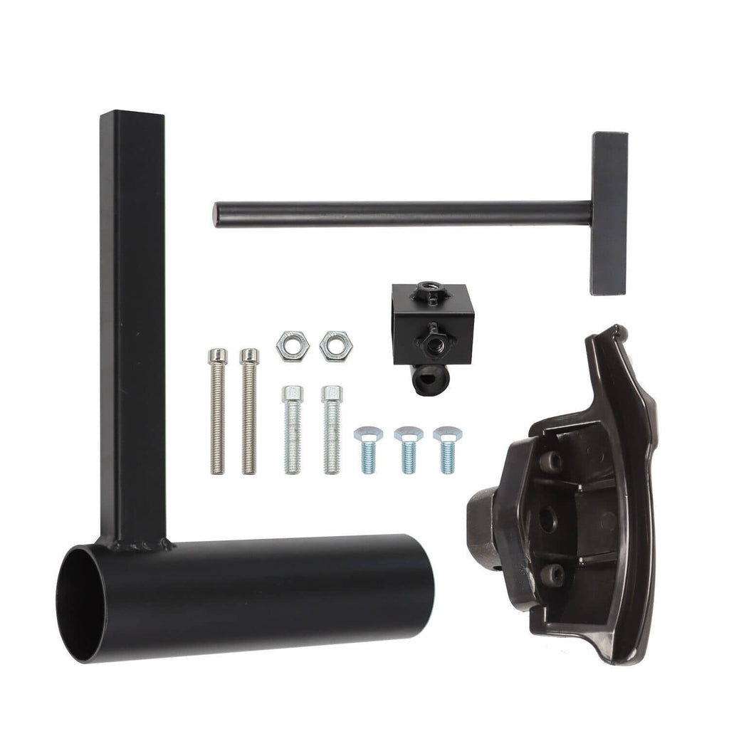 Duck head modification kit with vertical post, support bracket, and hardware pieces