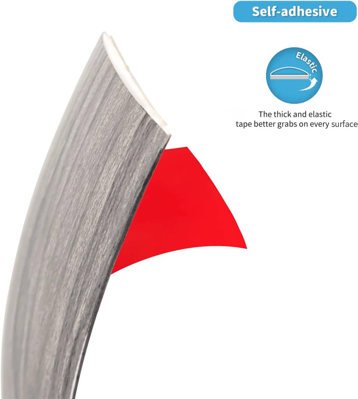 Gray self-adhesive vinyl transition strip edge with red adhesive backing and white liner