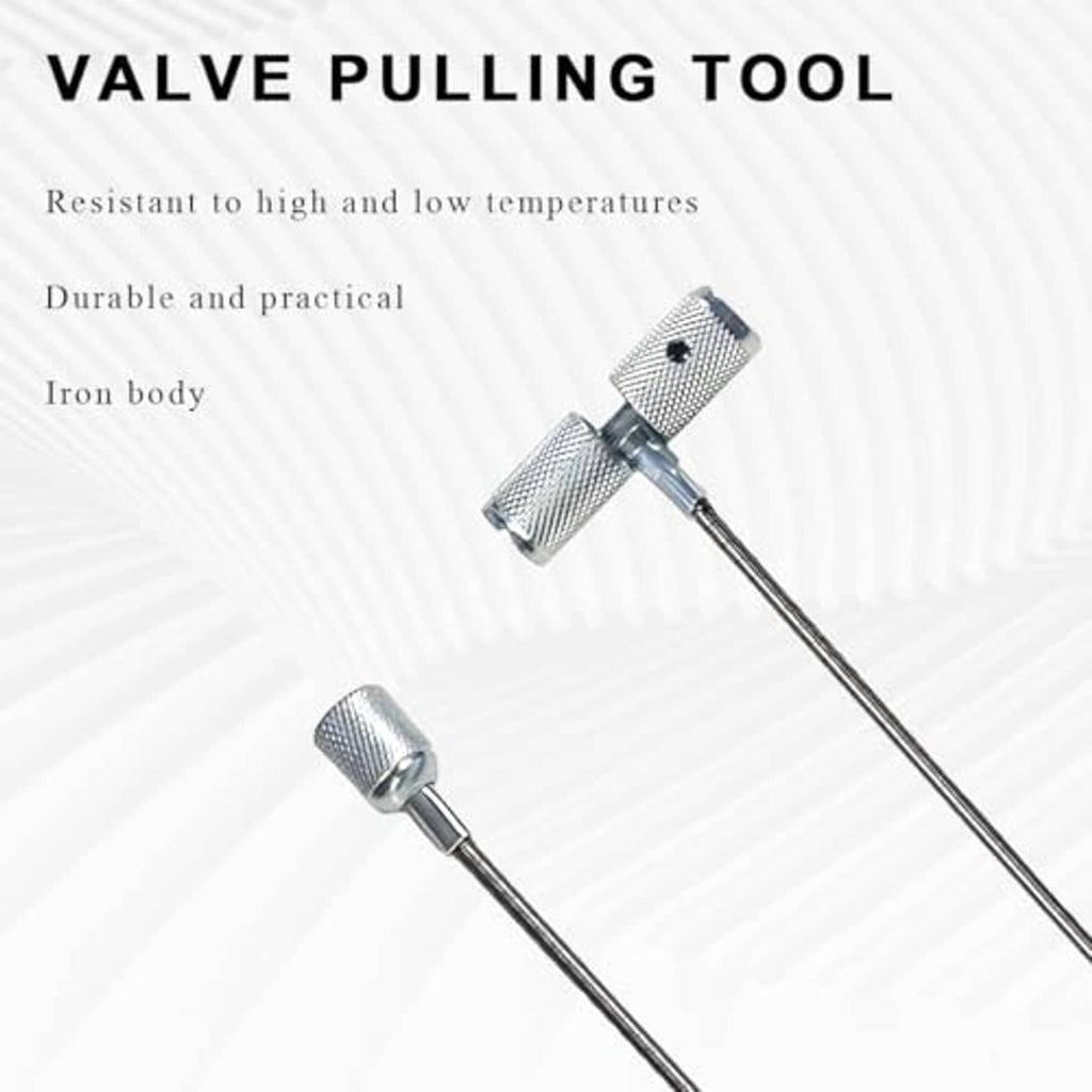 Valve pulling tool with long iron shaft and textured metal handle ends