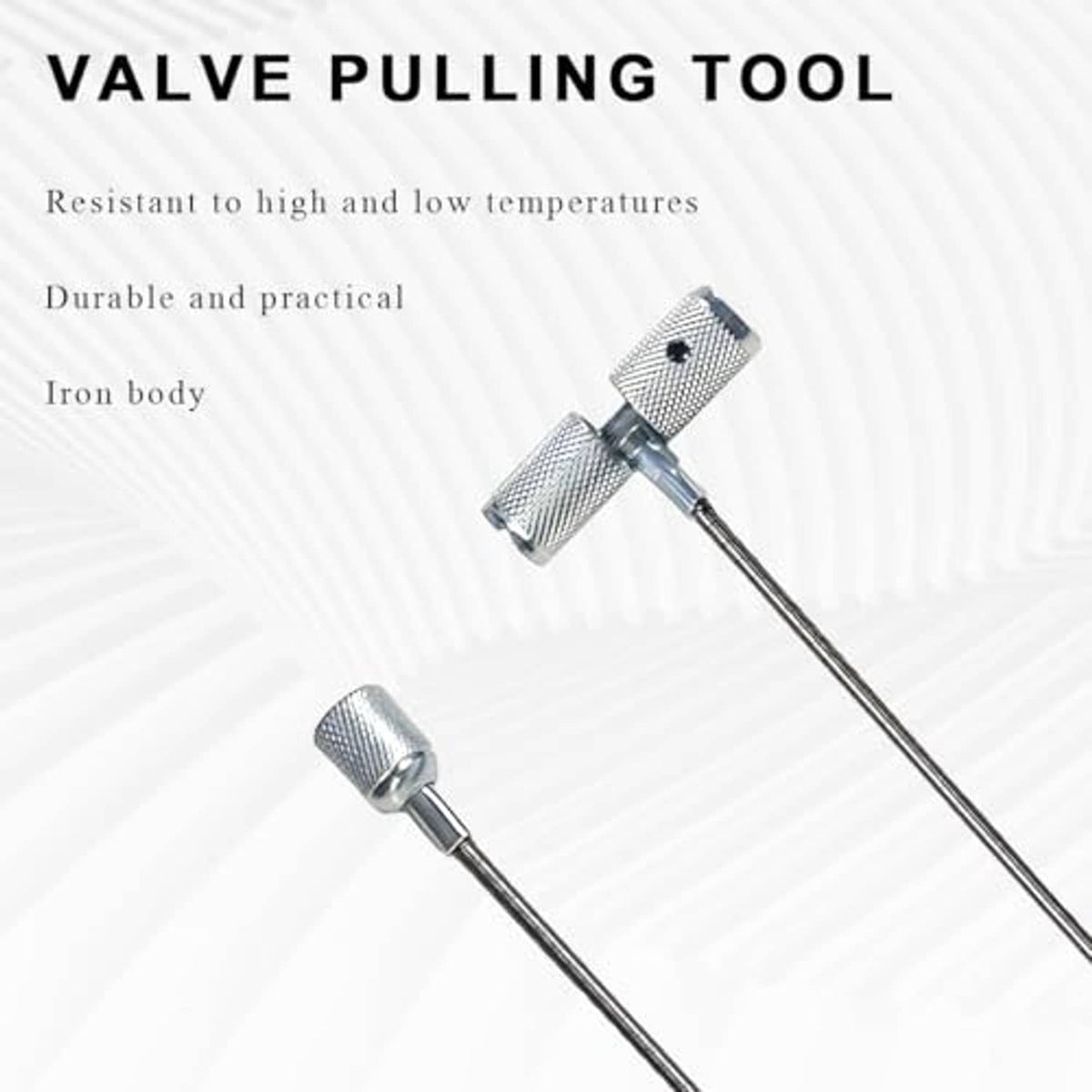 Valve pulling tool with long iron shaft and textured metal handle ends