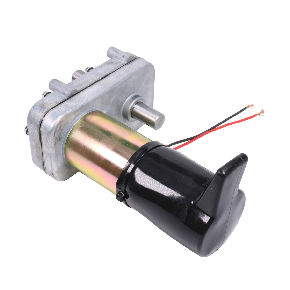 RV slide-out motor with black housing, metallic cylinder, and output shaft