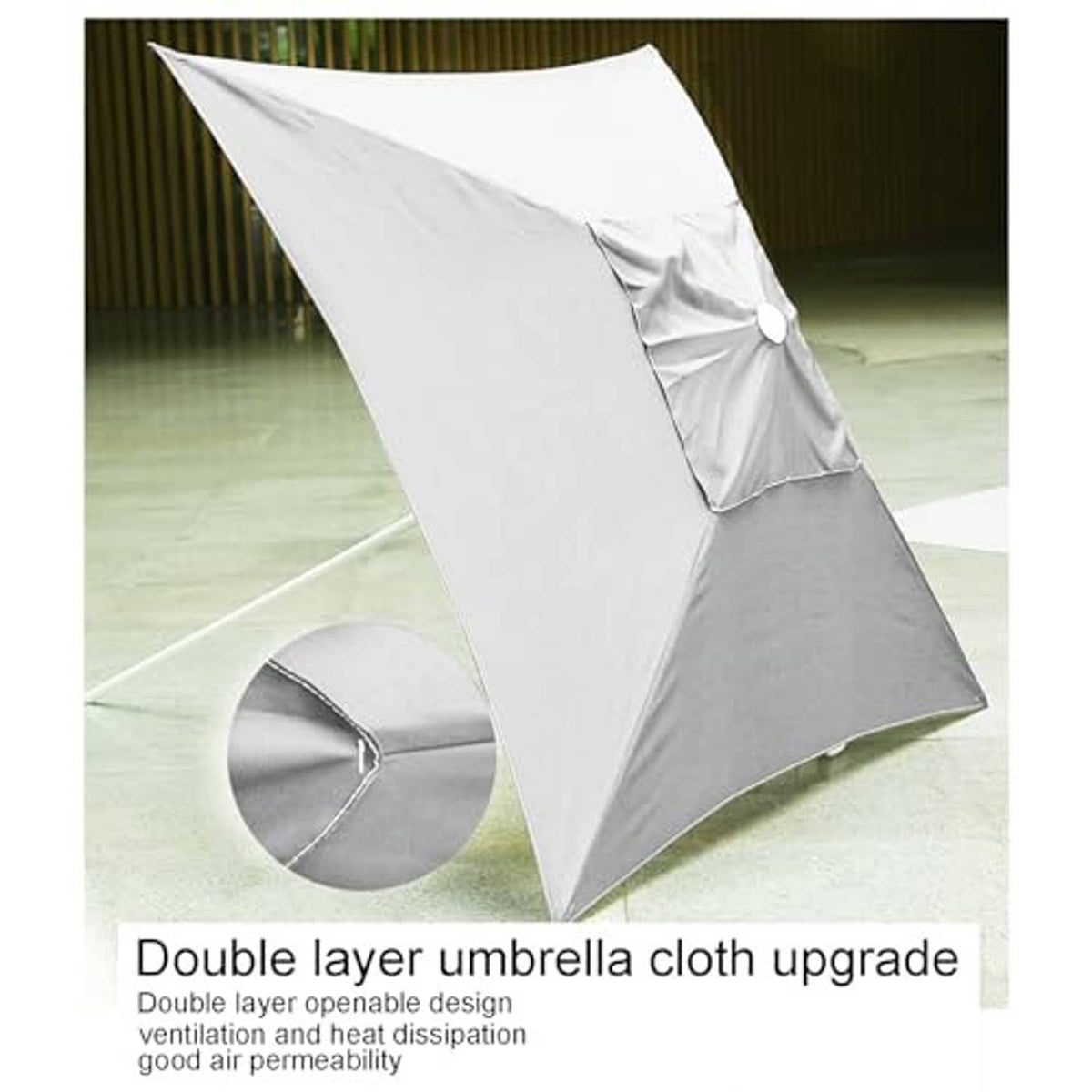 White and grey square patio umbrella replacement cover with double-layer look