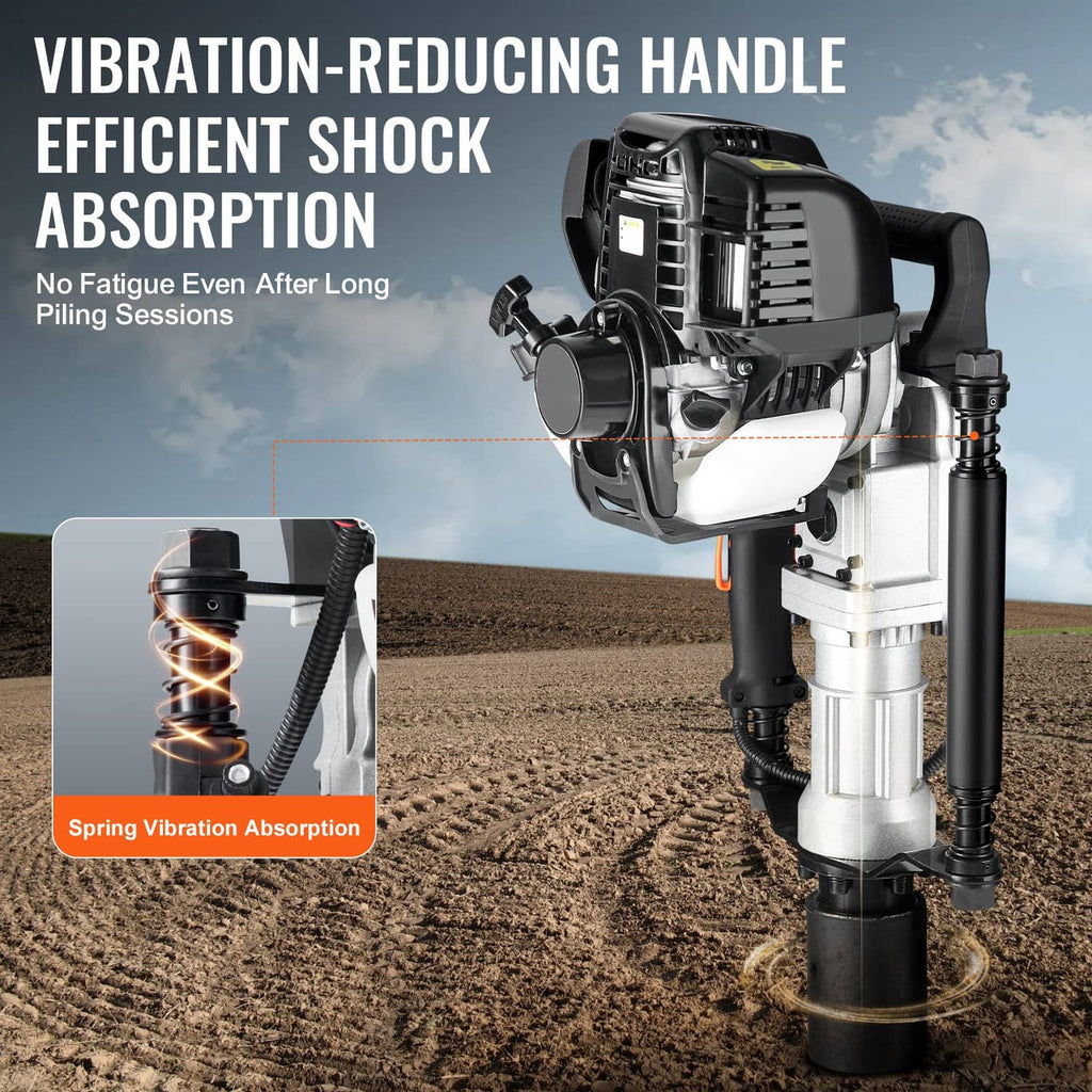 Gas-powered T post driver with vibration-reducing handle springs and black driving tube