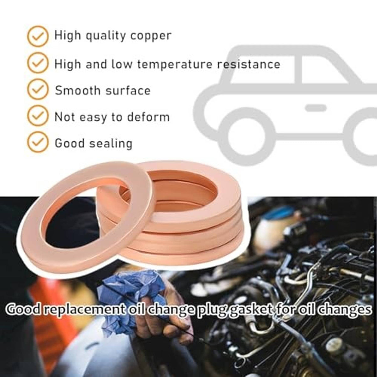 Stacked copper oil drain plug gasket washers, round rings with center holes
