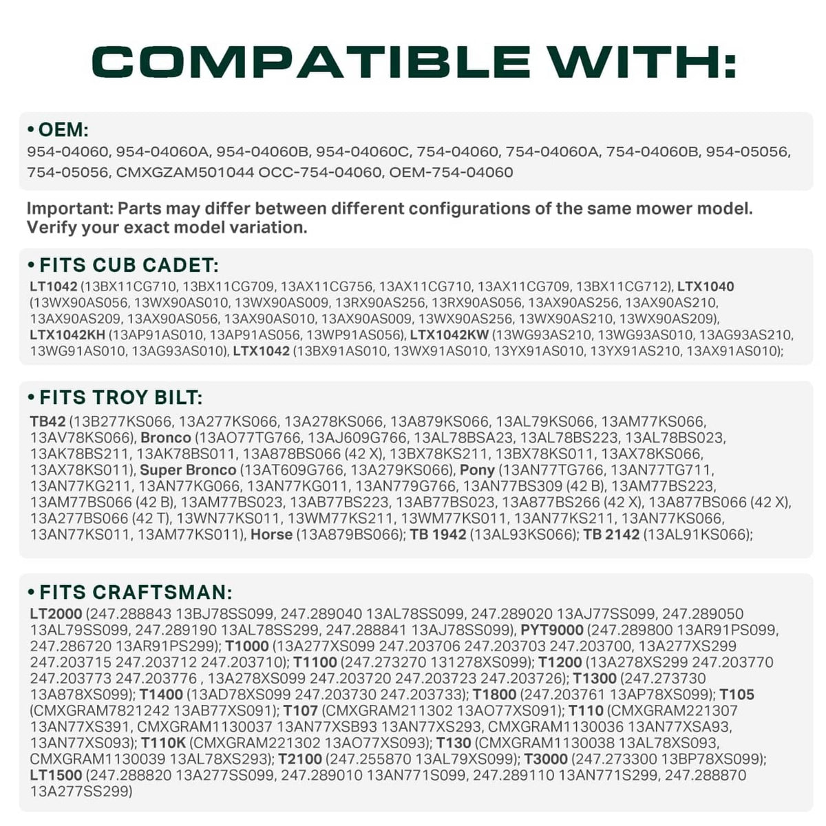 Gray aramid mower belt with compatibility model listings