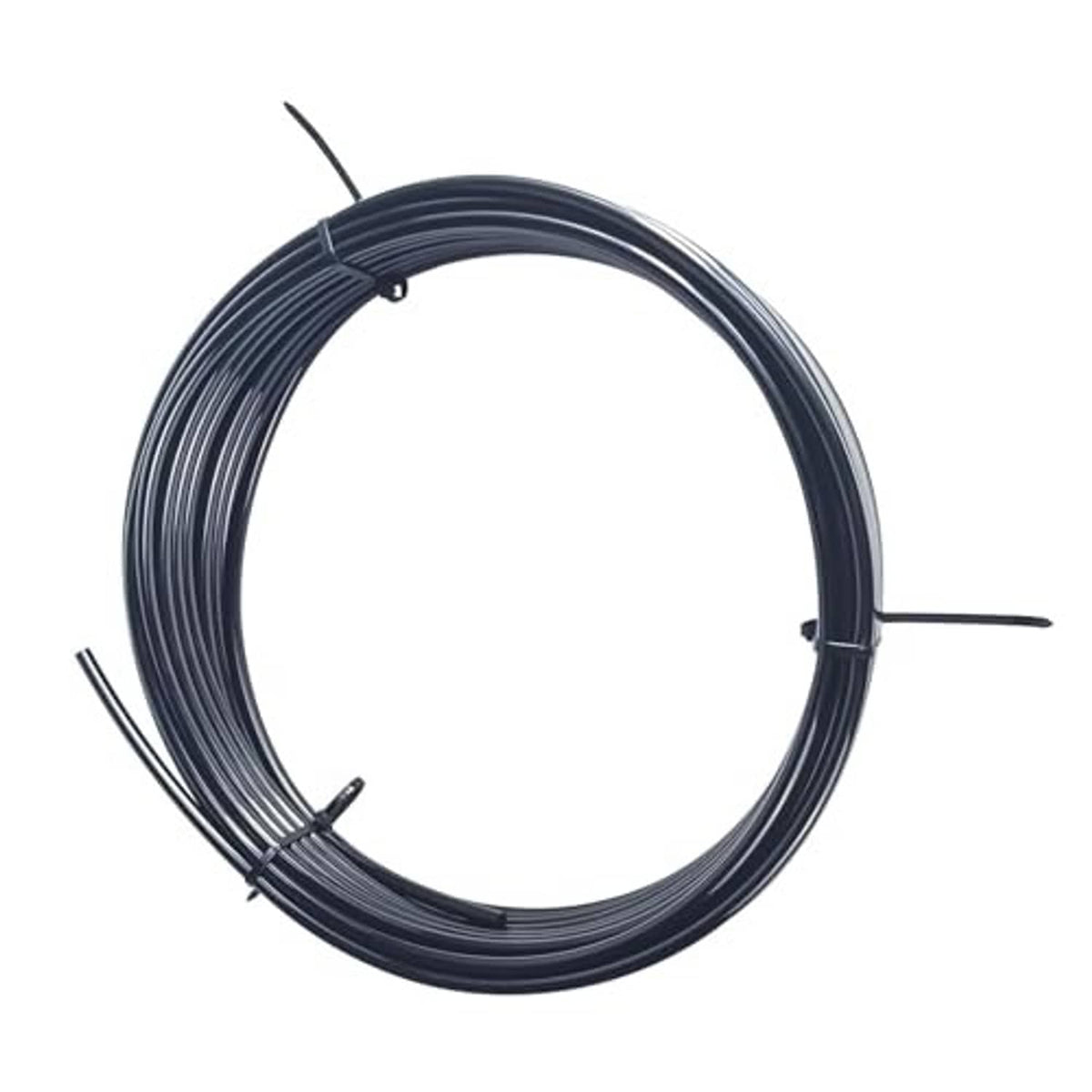 Black nylon air brake tubing coil with protruding ends, 1/4 in OD air hose