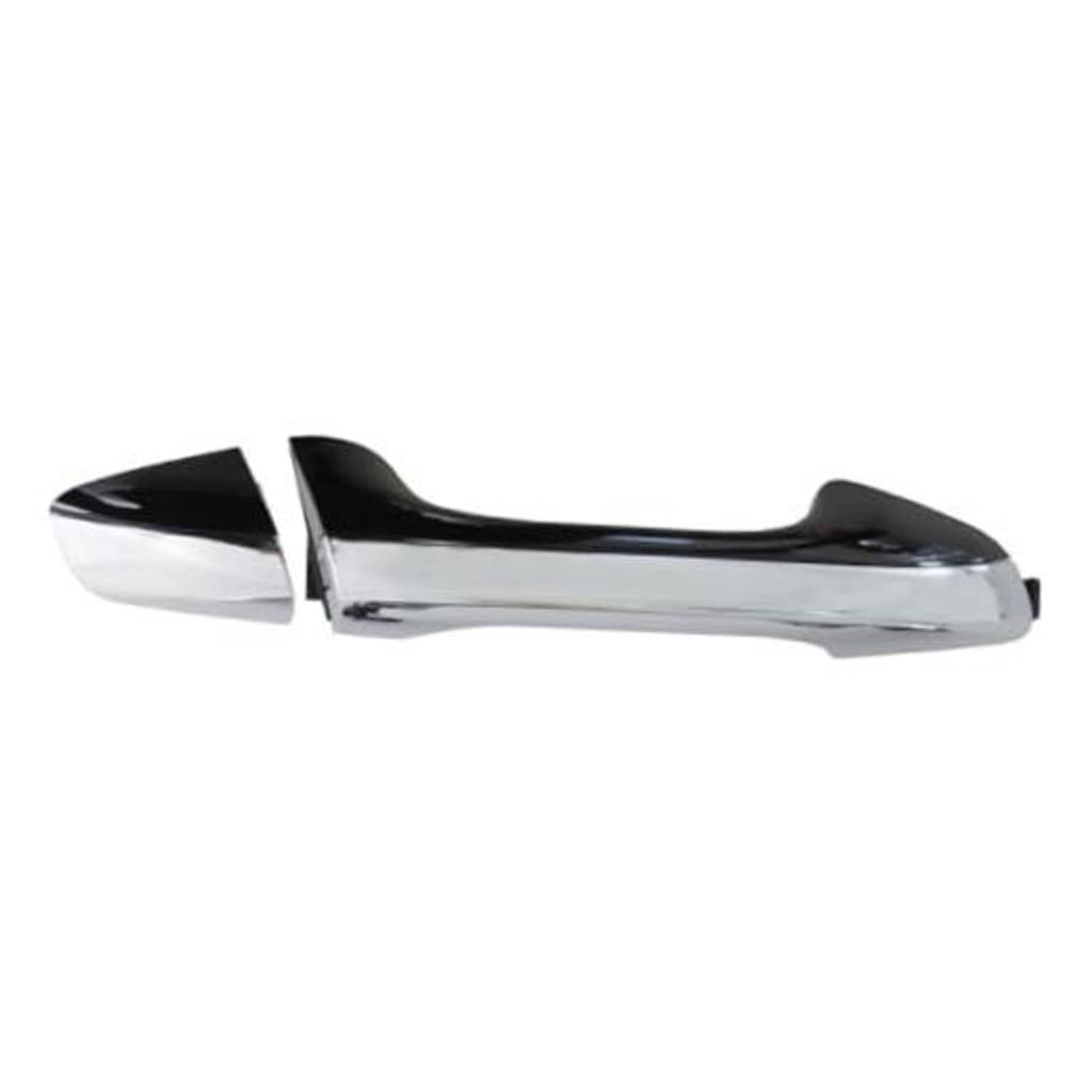 Front exterior door handle with chrome finish and black end cap