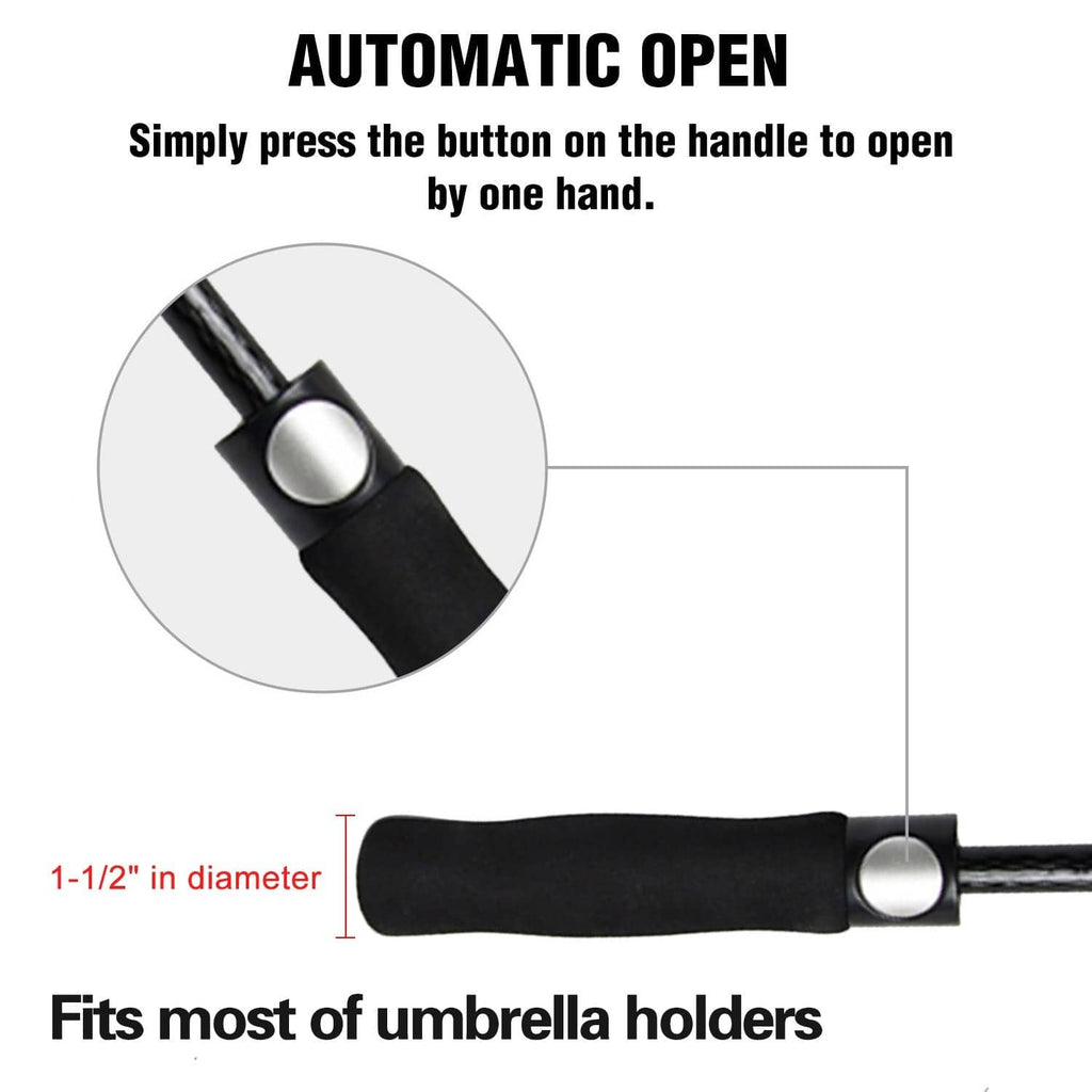 Automatic open umbrella handle with black grip and silver push button
