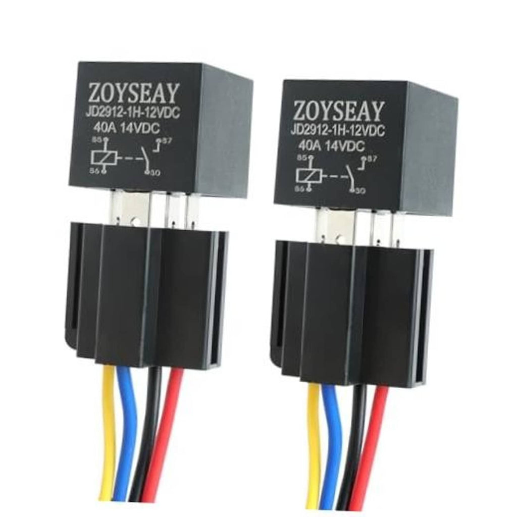 5-pin SPDT relays with wiring harness socket, two units, colored leads and pin terminals