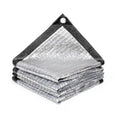 Reflective silver tarp fabric bundle with black border and metal grommet corners