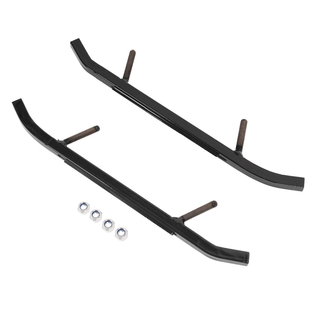 Two black curved ski wear bars with threaded studs and included nuts