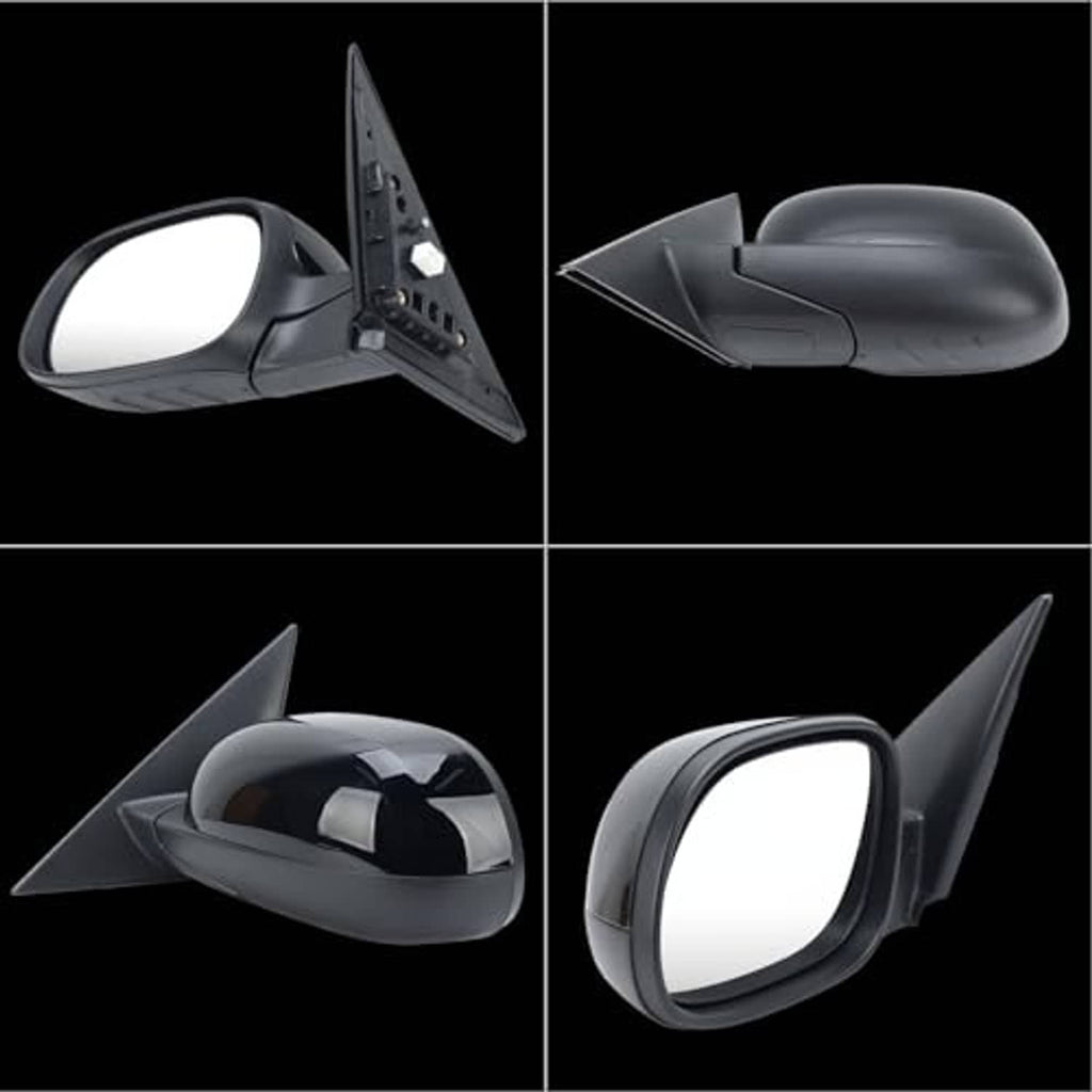 Left driver-side black side mirror shown from multiple angles with tinted glass
