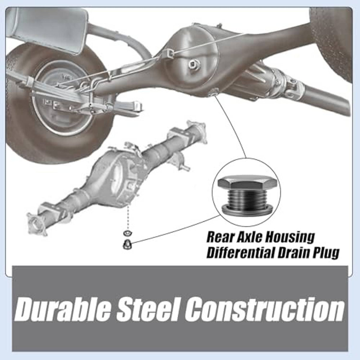 Rear axle assembly diagram highlighting a differential drain plug