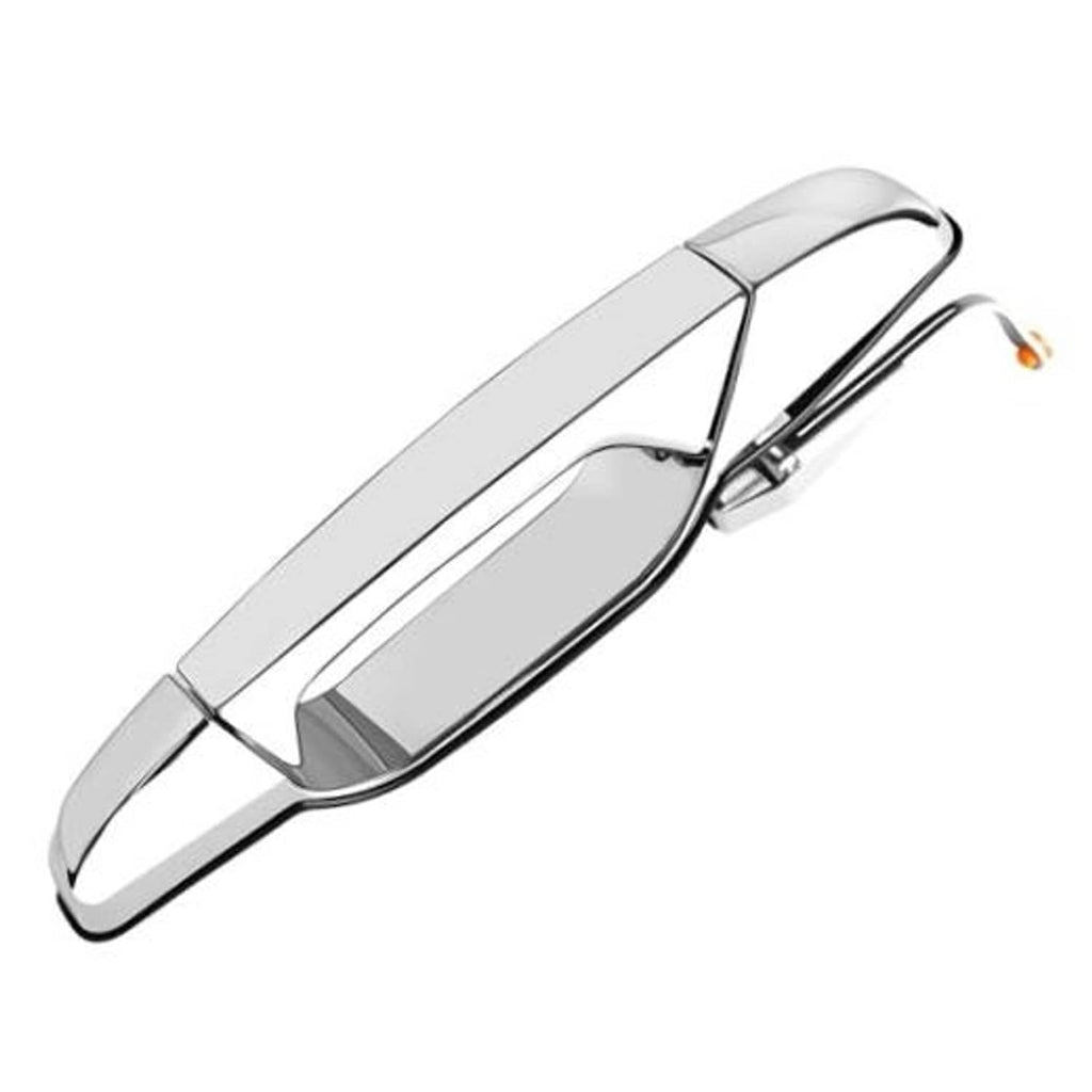 Chrome exterior door handle with key cylinder, passenger-side style mounting base