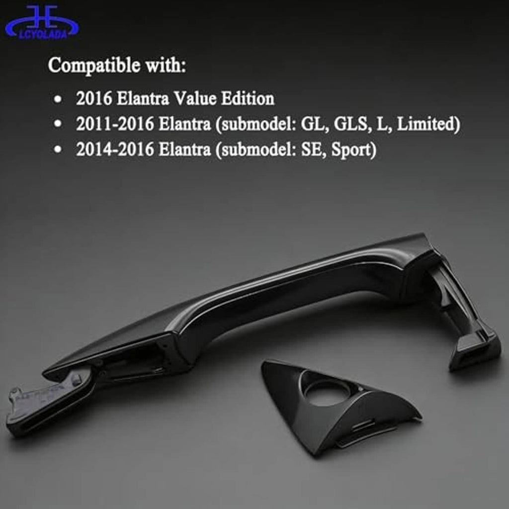 Front left exterior door handle and keyhole trim piece, glossy black