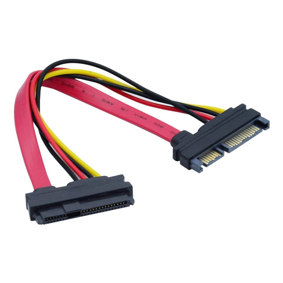Red SFF-8482 SAS to SATA 22-pin hard drive cable with two connector ends