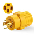Yellow NEMA twist-lock generator adapter with 4 prongs and ribbed body