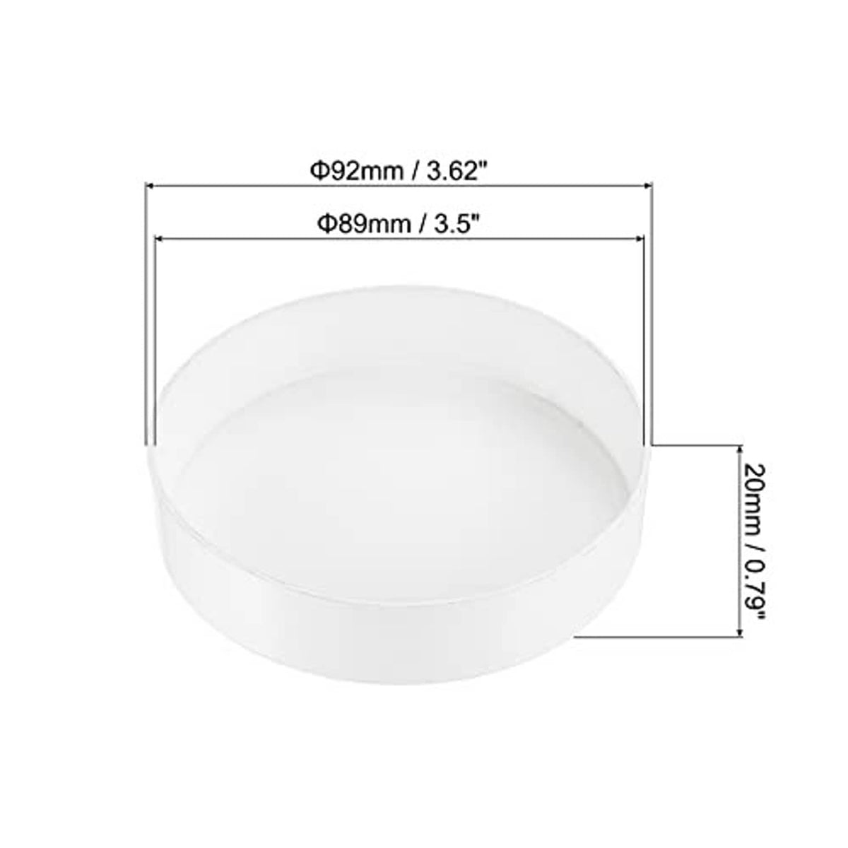 White PVC pipe end cap plug with size diagram: 89mm ID and 92mm outer diameter